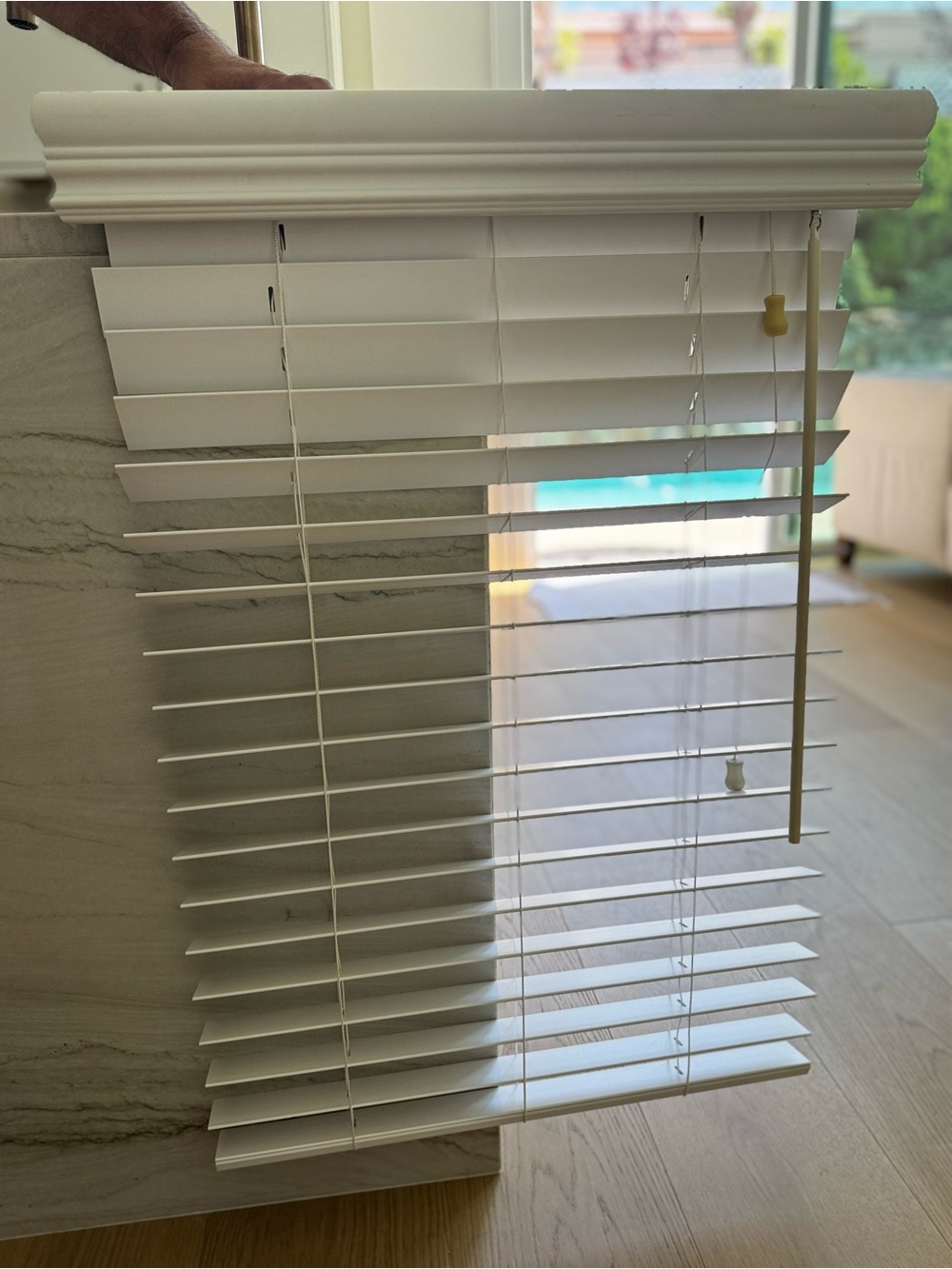 2" Fauxwood White Window Blind - Tilt Wand Control